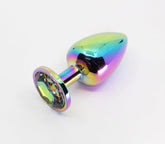 Love In Leather Round Gem Metal Anal Plug - Pride Rainbow Small Silver Chrome - Butt Plugs